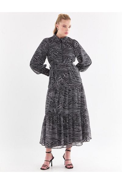Kayra Rochie cu mânecă cu balon cu model abstract Kyr
