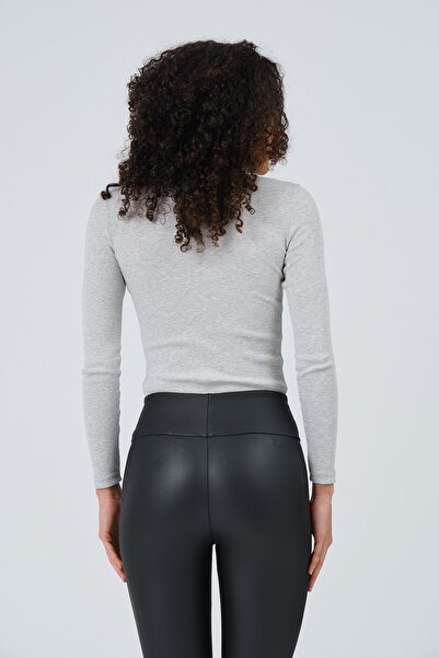 PUNKY CAT Women's Gray Long Sleeve Crew Neck Full Length Knitted Blouse