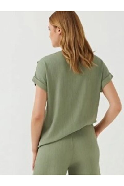 Kübra Tekstil Γυναικεία Μπλούζα Χακί Χρώμα Κουμπί Λεπτομερή Kt00919