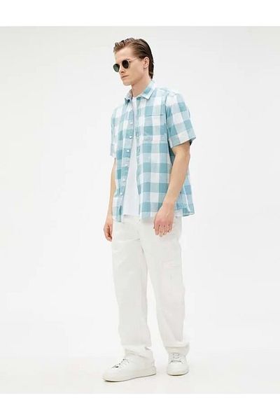Koton Men's Clothing Shirt 3SAM60135HW Green Plaid Green Plaid