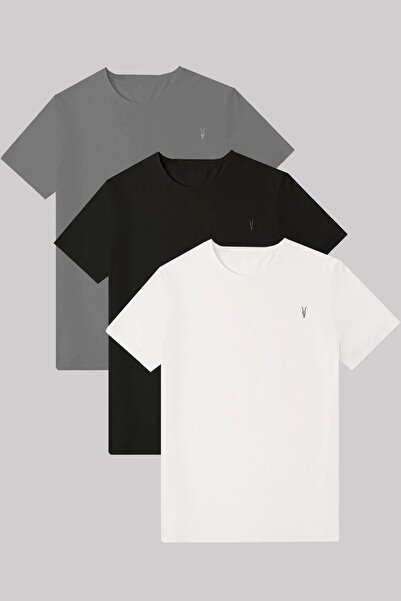 Kozik Черно-бяла-антрацитна тениска с кръгло деколте 100% памук Стандартна ос...