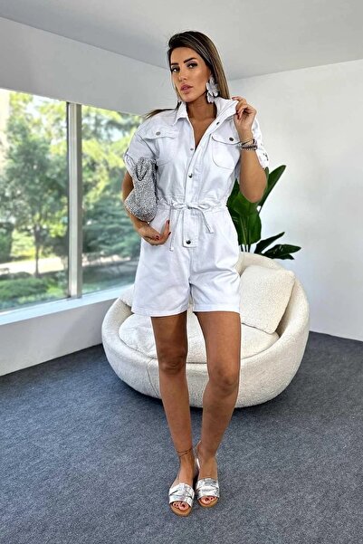 SAGİ JEANS Kadın Eli Bağlama Detaylı Denim Şort Tulum