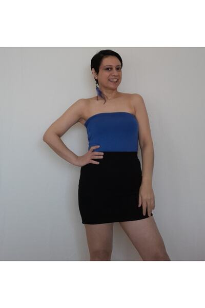 Mertcan Butik Μαύρη ελαστική μέση, πλεκτή ατσάλινη μίνι μολύβι φούστα που μπορεί να φορεθεί σε όλες τις εποχές