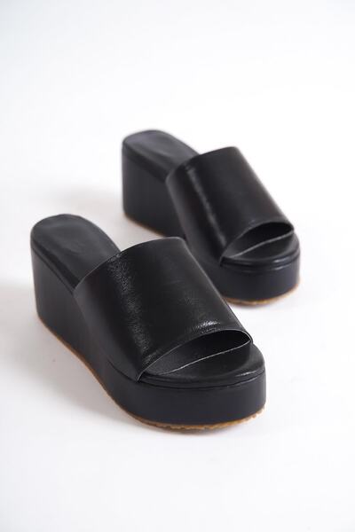 Modabuymus Queen Black Glitter Wedge Heeled Slippers