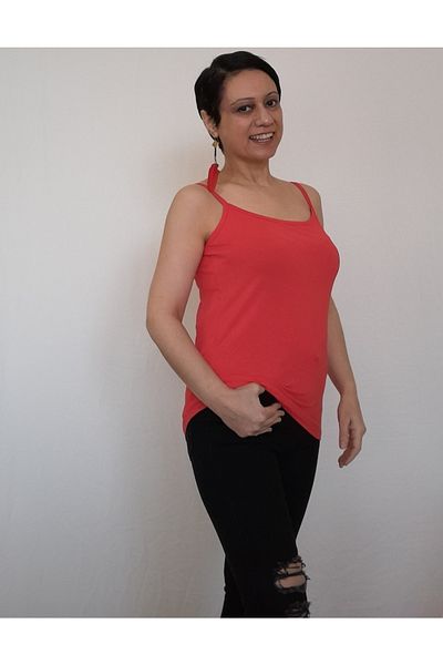 Mertcan Butik Red Rope Strap Combed Cotton Viscose T-Shirt
