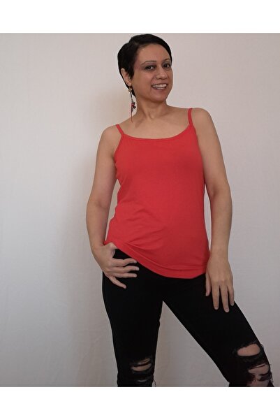 Mertcan Butik Red Rope Strap Combed Cotton Viscose T-Shirt