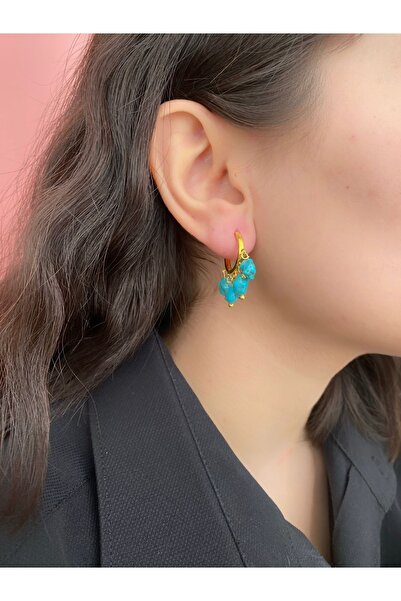 LOVI Kadın Turkuaz Doğaltaşlı Altın Kaplama Halka Küpe