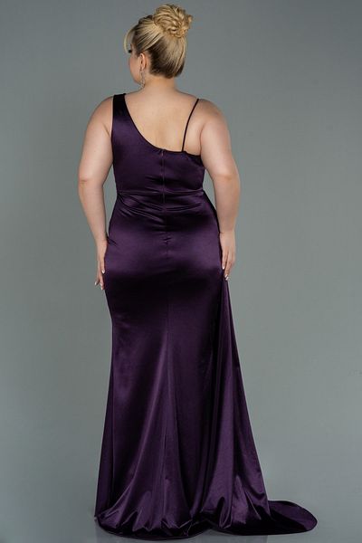 Abiyefon Purple One Shoulder Long Satin Plus Size Evening Dress Abu2932