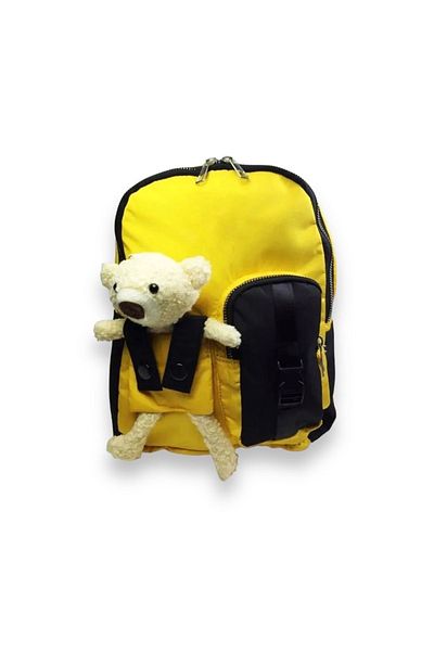 Pink Hippo Kids Two-Compartment Children's Backpack with Teddy Bear Accessory Detail