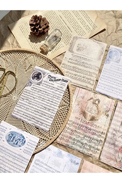 Hume Craft Vintage Müzik Temalı Kağıt Seti Bullet Journal Sticker / Defter / ...