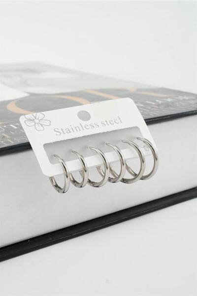 By Zeyna Aksesuar Women's 316L Stainless Steel 6-Piece Hoop Earring Set Tarnish-Free |   Stylish & Hypoallergenic
