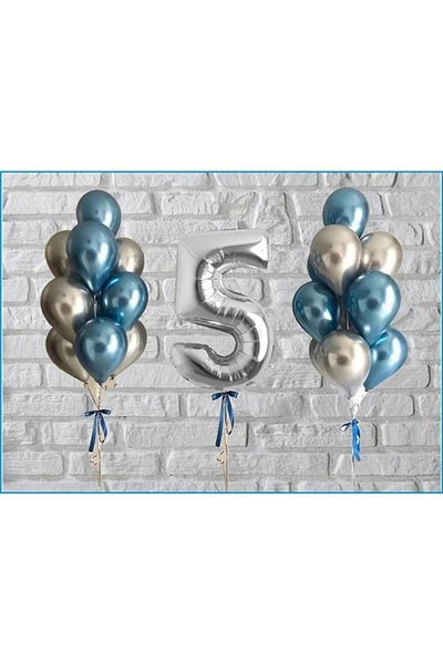 SURPRISE PARTY STORE 5 Year Old Silver Balloon and Chrome Balloon Set