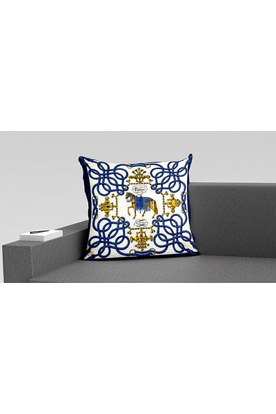 RUGSMODERN Μαξιλάρι με θέμα το Navy Blue Yellow Rope and Horse58