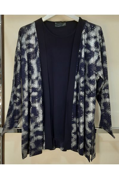 N.Y.YILDIZ Star Inside and Outside Blouse Jacket Plus Size Patterned Double Set