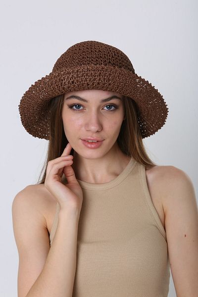 BALIENTE Brown Knitted Straw Bucket Women's Hat