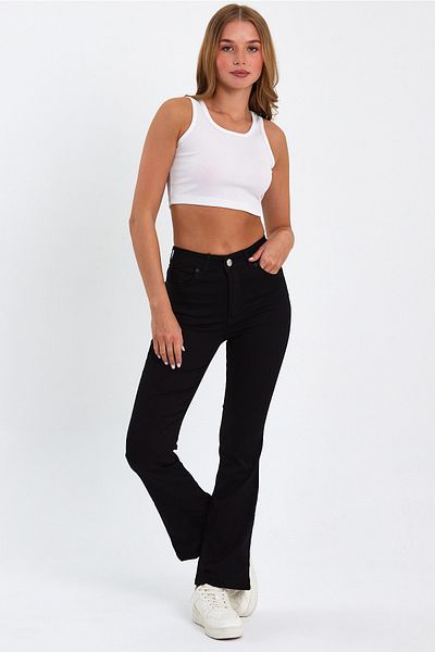 geenz manifacture Blugi negri cu picior evazat Colorfast Denim Pantaloni Power Lycra Talie înaltă