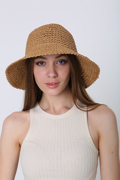 FELLMENS Camel Knitted Straw Bucket Women's Hat