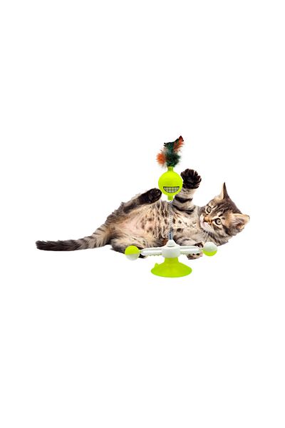 TİNEKE Rotating Pilgrim Sleeping Cat Toy with Suction Cup 1 Piece Lemon Yellow