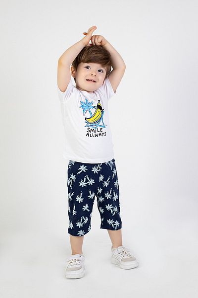 Harika KIDS Baby Boy Capris Short Sleeve Smile Pattern Printed Summer Basic Bottom-Top Set 6-24 Months