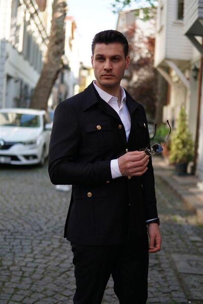 MASERTO Slim Fit Siyah Cepli Takım Elbise Kendinden Desenli