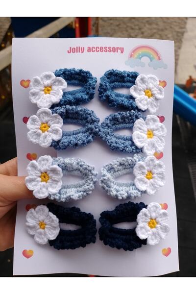 Jolly accesory Çok Renkli 8'li Anne Ve Çocuk Örgü Toka Seti