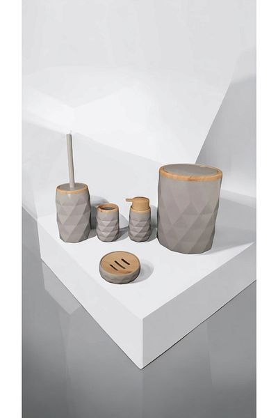 AHİR TİCARET Prism Wood Patterned 5-Piece Bathroom Set