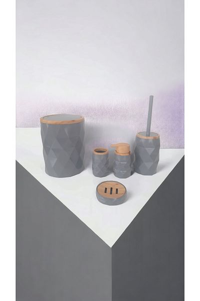 AHİR TİCARET Prism Wood Patterned 5-Piece Bathroom Set