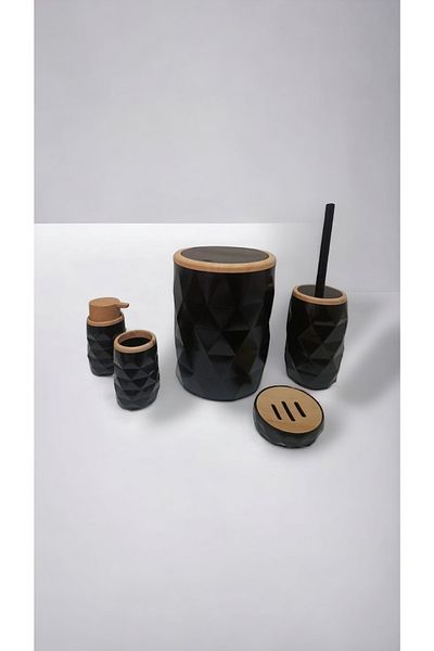 AHİR TİCARET Prism Wood Patterned 5-Piece Bathroom Set