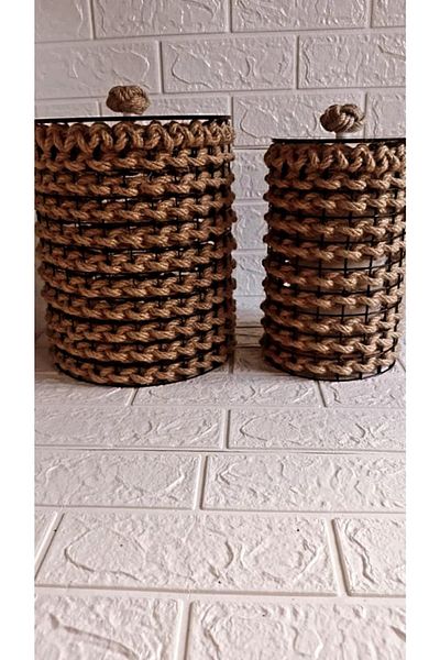 Egindra Set de 2 organizatoare și coșuri decorative rotunde din răchită