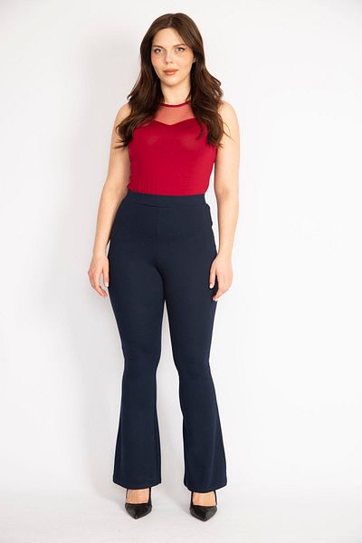 Şans Γυναικείο κολάν Navy Blue Large Size Wide Leg 65n36365