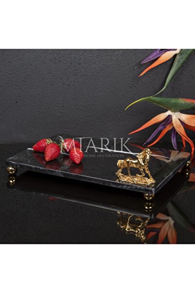 MIARIK DESIGN & DEKORASYON Dekoratif Sıyah Mermer Aksesuar Detaylı Dikdörtgen...