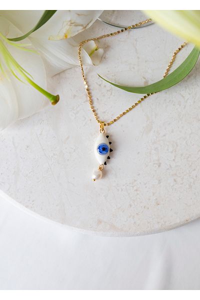 CHARMLUCKY Murano Eye Pearl Necklace