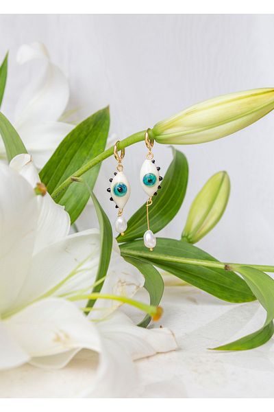 CHARMLUCKY Murano Eye Pearl Asymmetric Earrings