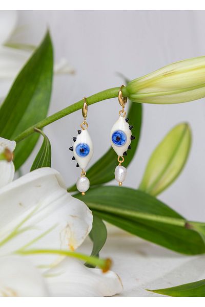 CHARMLUCKY Murano Eye Pearl Earrings