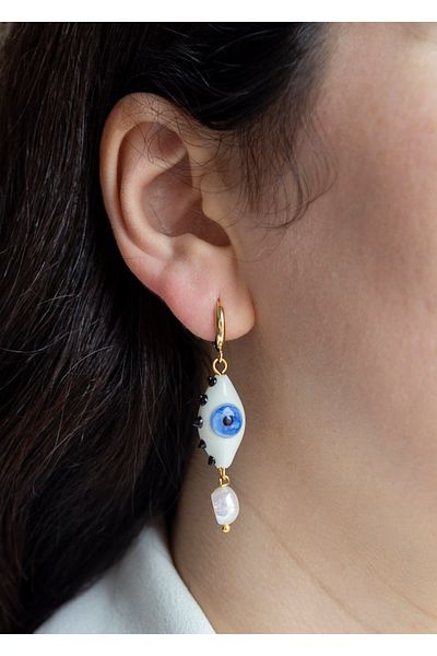 CHARMLUCKY Murano Eye Pearl Earrings
