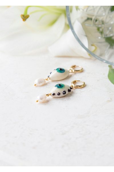CHARMLUCKY Murano Eye Pearl Earrings