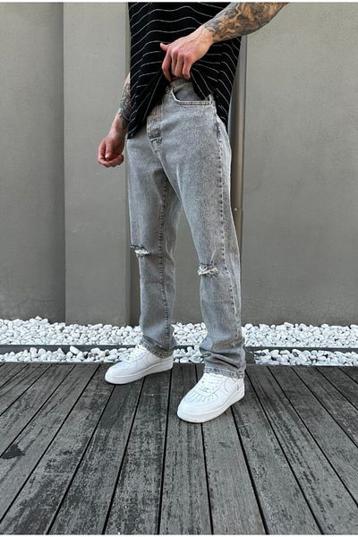 corfixman Baggy Fit Ripped Gray Trousers