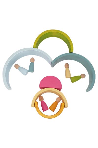 kırtkırt ahşap Waldorf Rainbow Set of 6 Pegli - Pastel Colors Wooden Toy