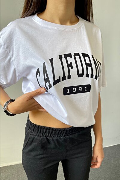 MODARİCH Καλιφόρνια 1991 Λευκό μπλουζάκι Jogger με λαιμόκοψη Crew και σετ φόρμας