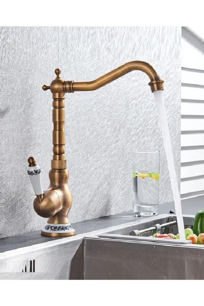 RENA DESIGN Rustic Antique Sink Faucet Kitchen Faucet Antiqued Copper Ottoman Sink Bowl Faucet Authentic Copper