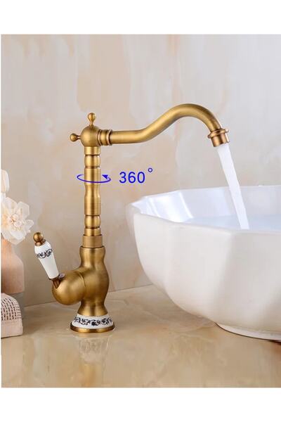 RENA DESIGN Rustic Antique Sink Faucet Kitchen Faucet Antiqued Copper Ottoman Sink Bowl Faucet Authentic Copper