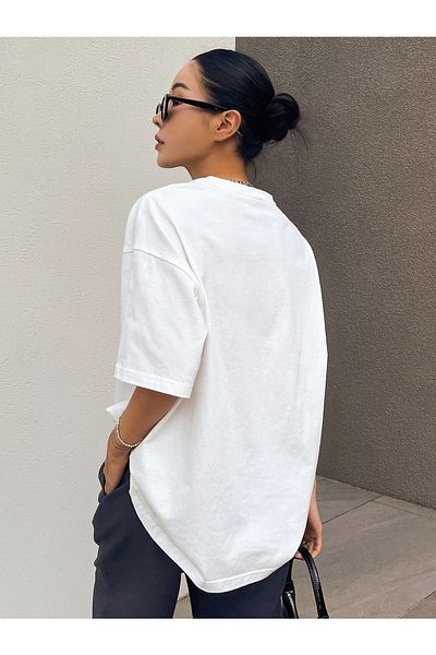 Know Women's White Keep Going Printed Oversize T-shirt