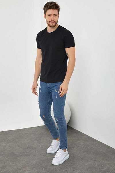 Tarz Cool Ανδρικό μπλουζάκι Black Plain Slim Fit Lycra dztsrtr06s