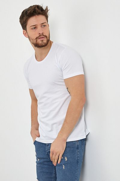Tarz Cool Ανδρικό μπλουζάκι Λευκό Straight Slim Fit Lycra