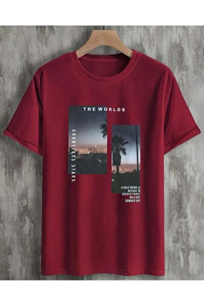 Keywest Tricou oversize din bumbac cu imprimeu The Worlds, roșu Claret, cu de...