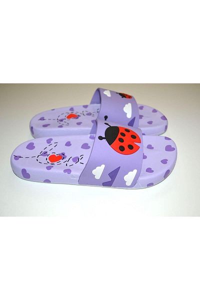 GEZER Papuci de damă Buburuza anti-alunecare de culoare liliac cu talpă PVC Love Written