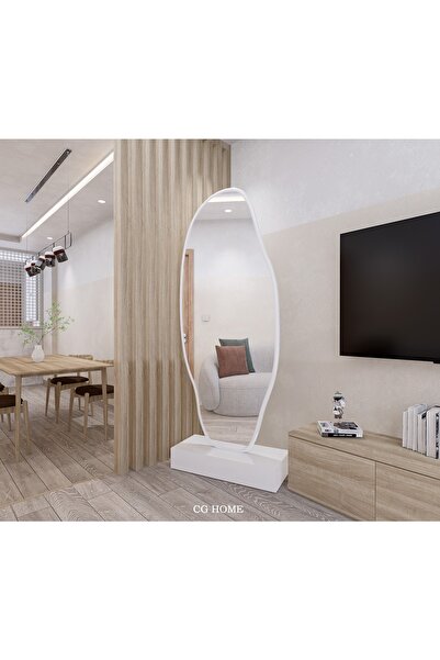 CG HOME Asimetrik Ayna, Ultralüx Boy Aynası, Boy Ayna Beyaz 188x66 Cm