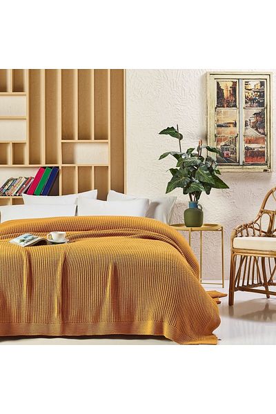 Betires Home Cap2101 Knitted Blanket Mustard Single Beige