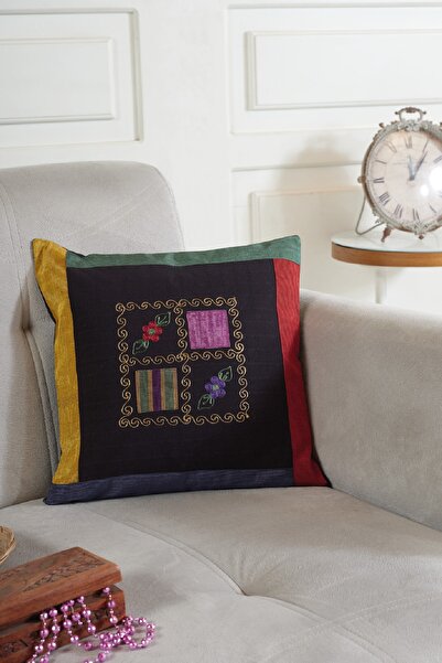 ÖDEL HOME وسادة رمي مبطنة ومطرزة مربعة الشكل