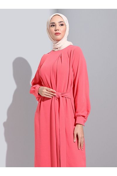 Refka Aerobin Waist Tied Hijab Dress - Coral - Casual